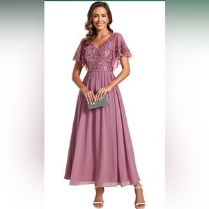 Ever Pretty Mauve Maxi Dress with Floral Embellishments